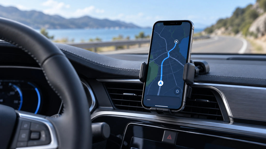 Smartphone secured in a dashboard car phone mount