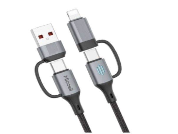 4-in-1 Braided Fast Charging Cable, 240W with USB-C and Lightning (D145 4IN1 CABLE) – adapter ends with USB-A, USB-C and Lightning connectors