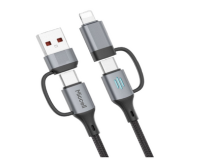 4-in-1 Braided Fast Charging Cable, 240W with USB-C and Lightning (D145 4IN1 CABLE) – adapter ends with USB-A, USB-C and Lightning connectors